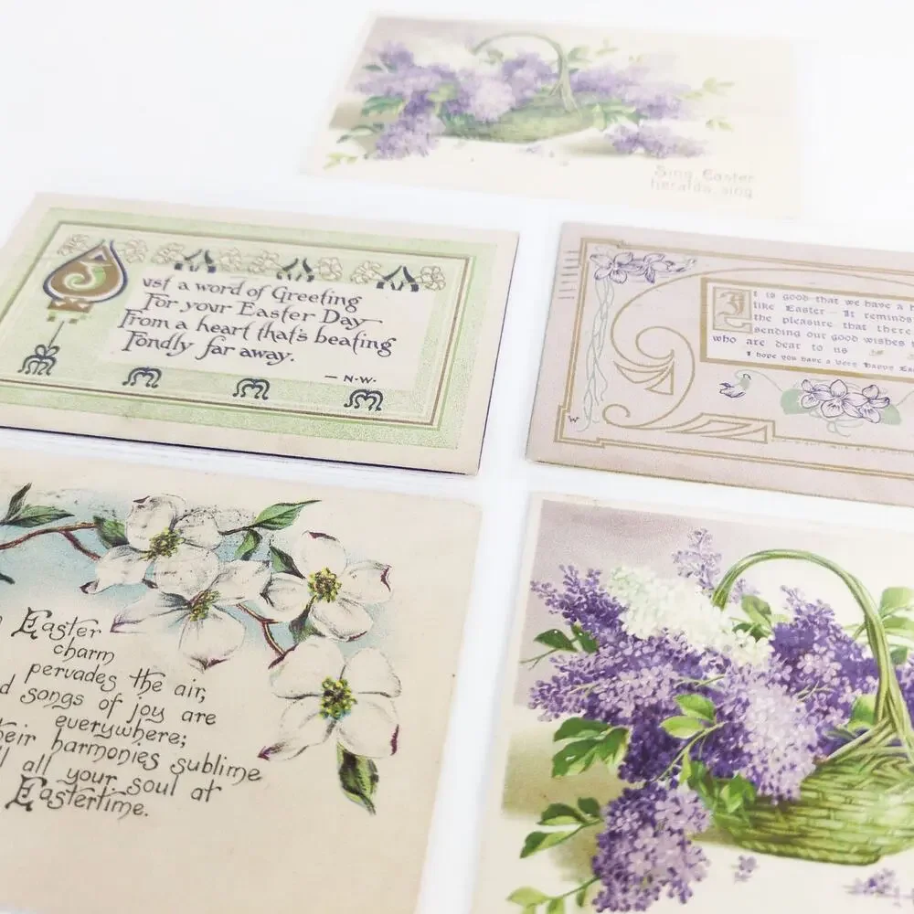 Lot 5‎ Antique Early 1900s Easter Greeting Card Postcards Floral Lilacs Art Deco